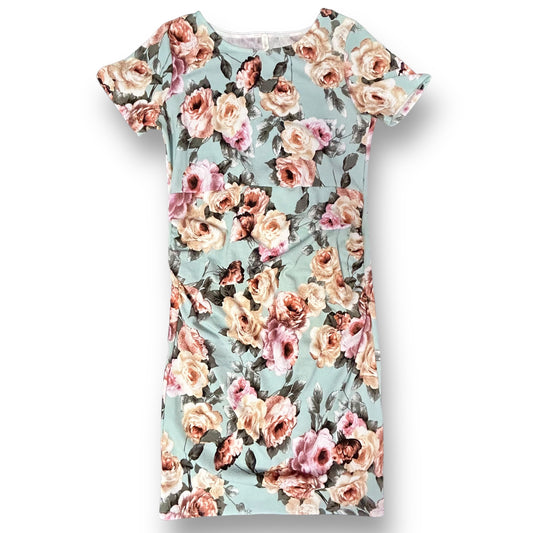 Pink Blush Floral Print Stretch Fabric Short Sleeve Size Small Maternity Dress