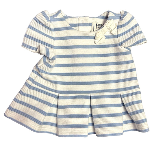Janie and Jack Girls Size 0-3 Months Blue & Ivory Stripes Pleated Dress with Bow