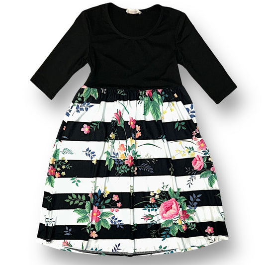 Pixie Girl Girls Size 5/6 Floral Print Black and White 3/4 Sleeve Long Dress