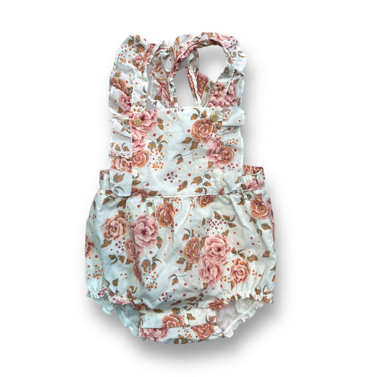 H&M Baby Girl Size 9 Months Romper Pink Blush Rose Print Ruffled One Piece