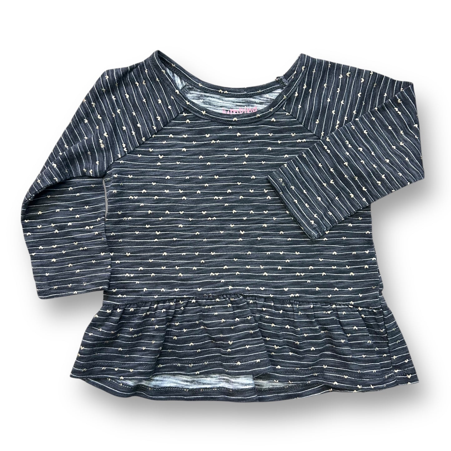 Jumping Beans Girls Size 9 Months Dark Gray Striped Ruffle Bottom Shirt