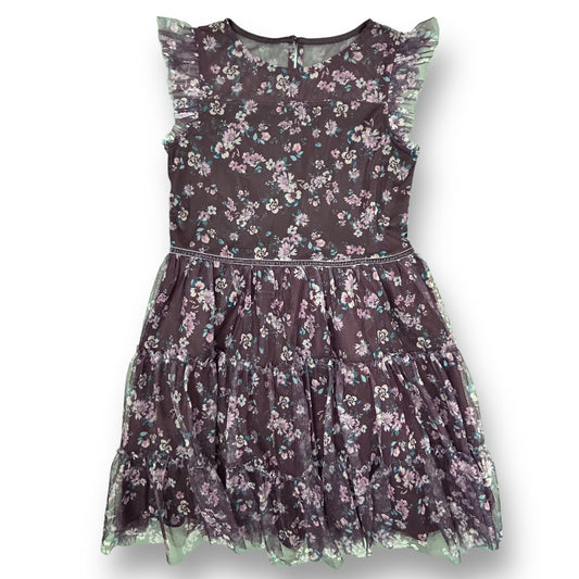 Zenzi Girls Size 14/16 Youth Plum Floral Print Flutter Sleeve Dress with Overlay
