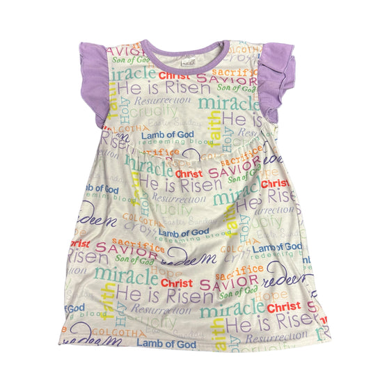 Girls Size 4 Faith Clothing White Print Jesus Dress with Flutter Sleeves