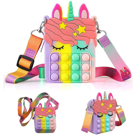 NEW! Mini Fidget Popper Purse Pastel Unicorn with Adjustable Strap