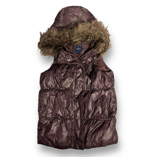 Gap Kids Girls Size 8/10 Medium Brown Puffer Vest with Faux Fur Lined Hood