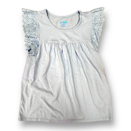 Youth Girls Size 10/12 Baby Blue Eyelet Lace Flutter Sleeve Cotton Blouse