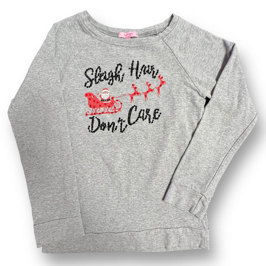Havengirl Size 10 Youth Girl Boutique Christmas Shirt Gray Santa Long Sleeve Top