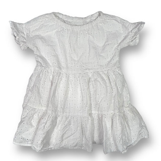 Girls' white eyelet summer dress by Gymboree, featuring short sleeves and a round neckline.