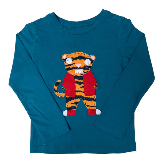 Boys Size 4/5 Stitched Tiger Teal Blue Long Sleeve Shirt