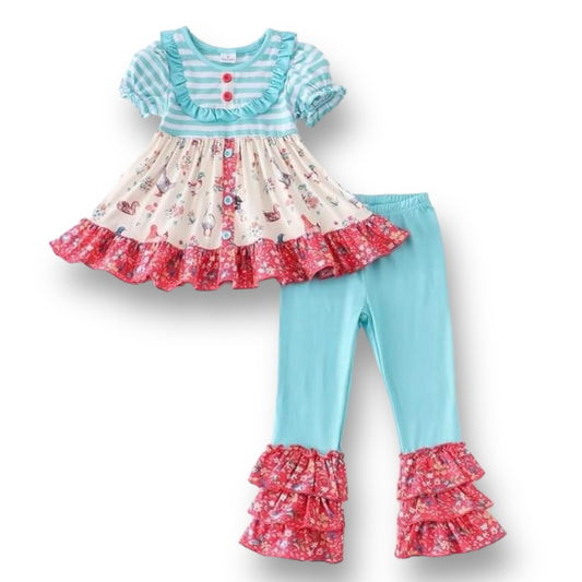 NEW! Girls Size 4 Boutique 2pc Outfit Fancy Farm Girl Pants Set with Ruffles