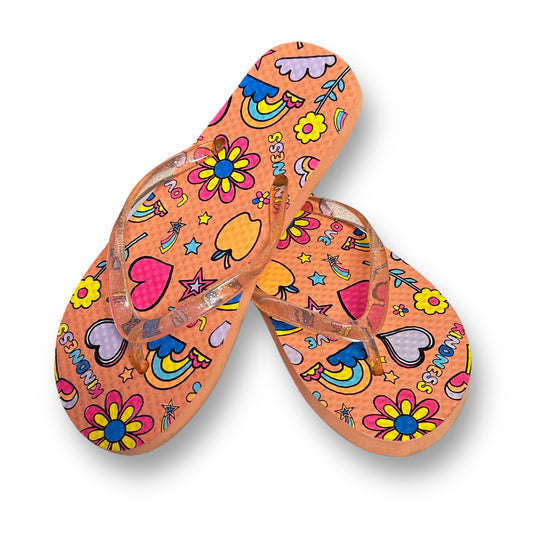 Youth Girls Sandals Size 2-3 Peach Love and Kindness Flip Flop Thongs