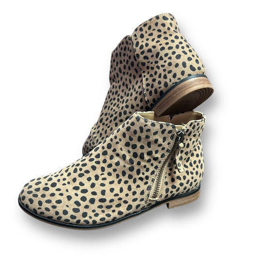 Youth Girls Ankle Boots Size 3 Beige Animal Print Boots with Side Zipper