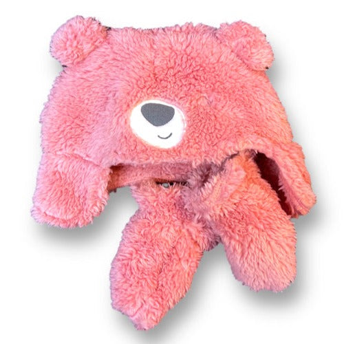 Carter's Baby Girl Hat and Gloves Size 3-6 Months Pink Fluffy Teddy Bear Set