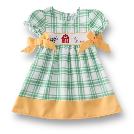 NEW! Girls Boutique Dress Size 4 Smocked Country Gingham with Ribbon Accents