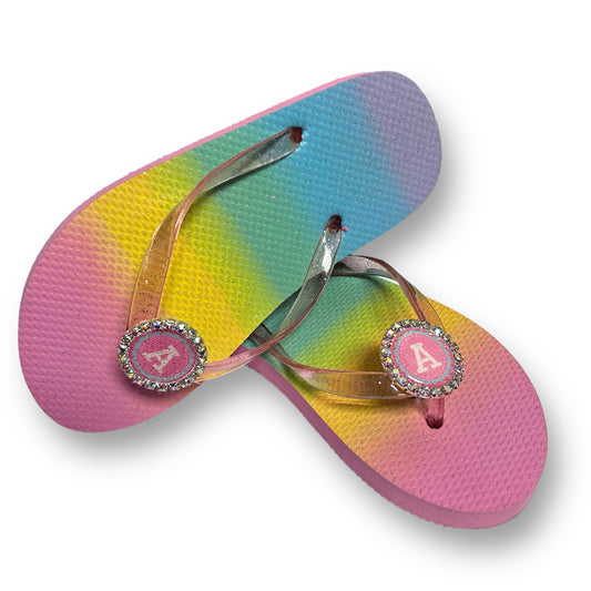 Youth Girls Sandals Size 2/3 Pastel Rainbow Shimmery Flip Flop Thongs