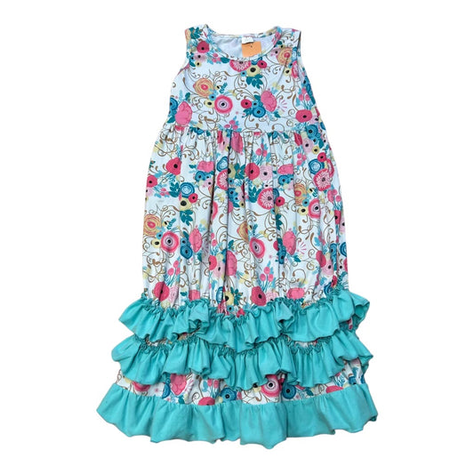 Girls Size 4 Floral Print Sleeveless Boutique Maxi Dress with Ruffled Hems