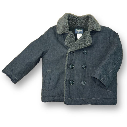 OshKosh Boys Size 18 Months Gray Wool Blend Toddler Coat with Sherpa Collar